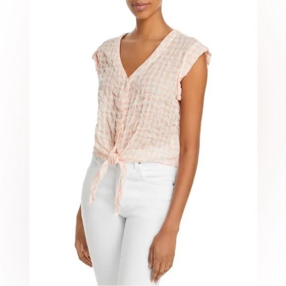 Bella Dahl Gingham Tie Front Top in Spanish Rose Pink size Small